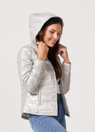Silver shimmer look duck down puffer jacket