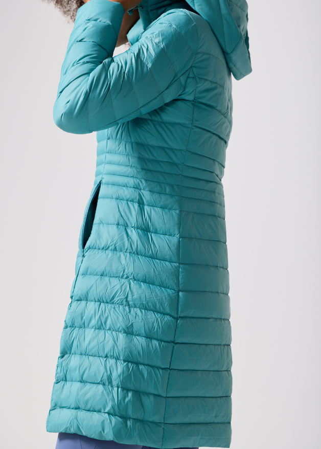 Aqua Duck Down Puffer Coat - Side Pose