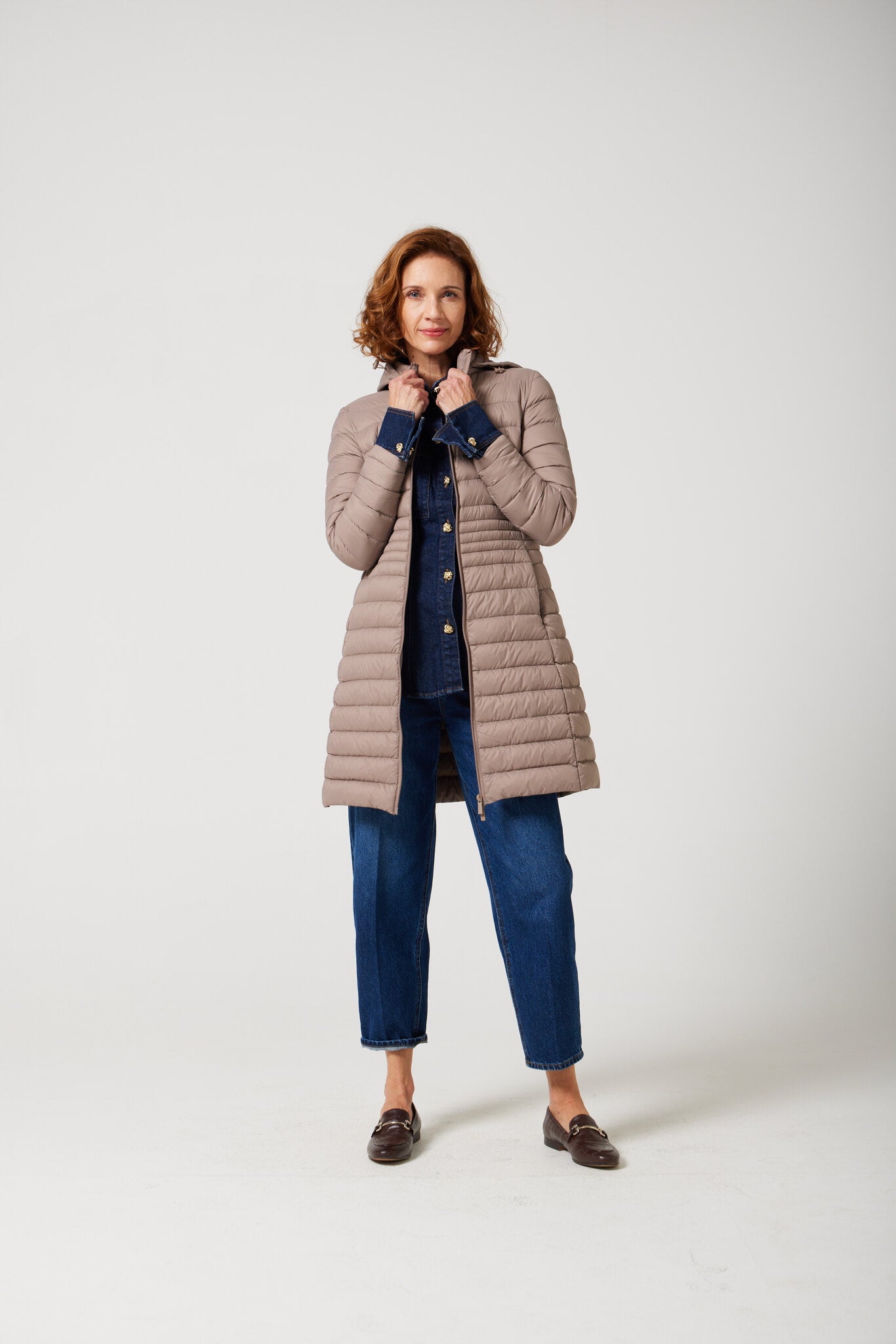 Women’s chai beige insulated midi parka with hood, warm winter jacket perfect for layering in Australia’s cooler weather — Chai Midi Parka™