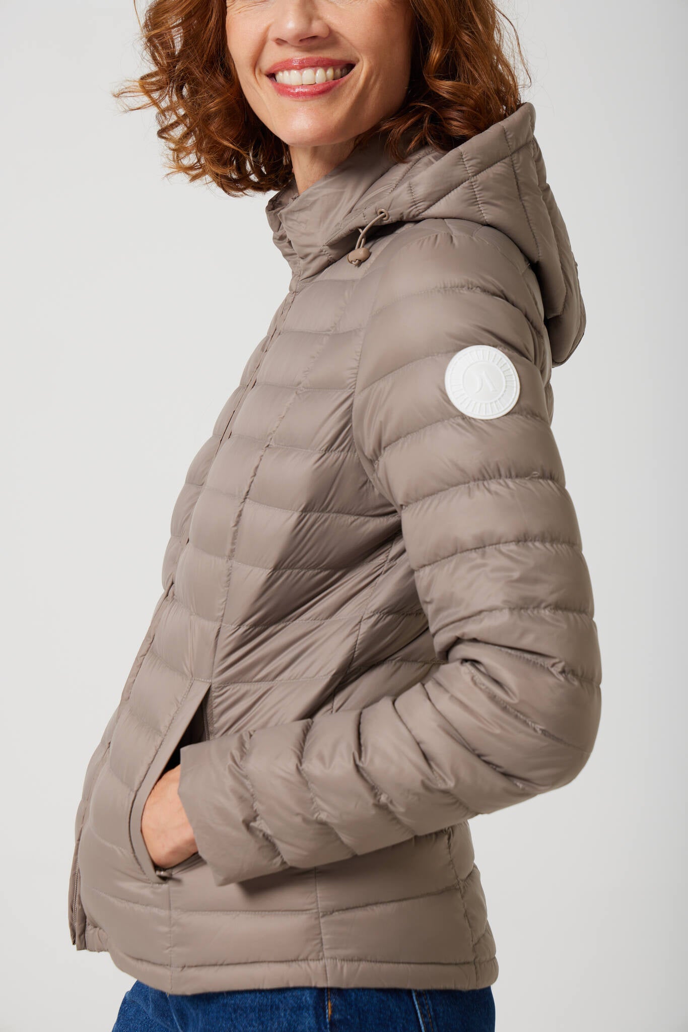 Women’s Chai Classic Jacket™ in neutral taupe, stylish lightweight puffer jacket for seasonal layering and casual wear in Australia