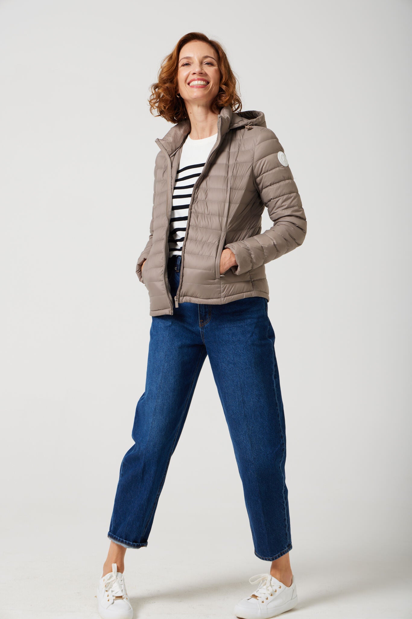 Women’s Chai Classic Jacket™ in neutral taupe, stylish lightweight puffer jacket for seasonal layering and casual wear in Australia