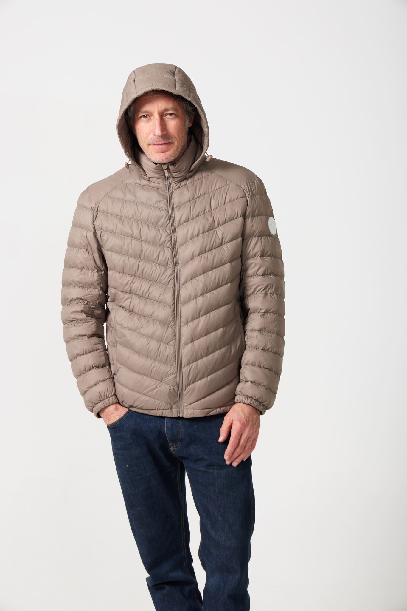 Men’s tan hooded insulated jacket, casual and lightweight for versatile layering in Australian weather — Mens Tan Classic Jacket™