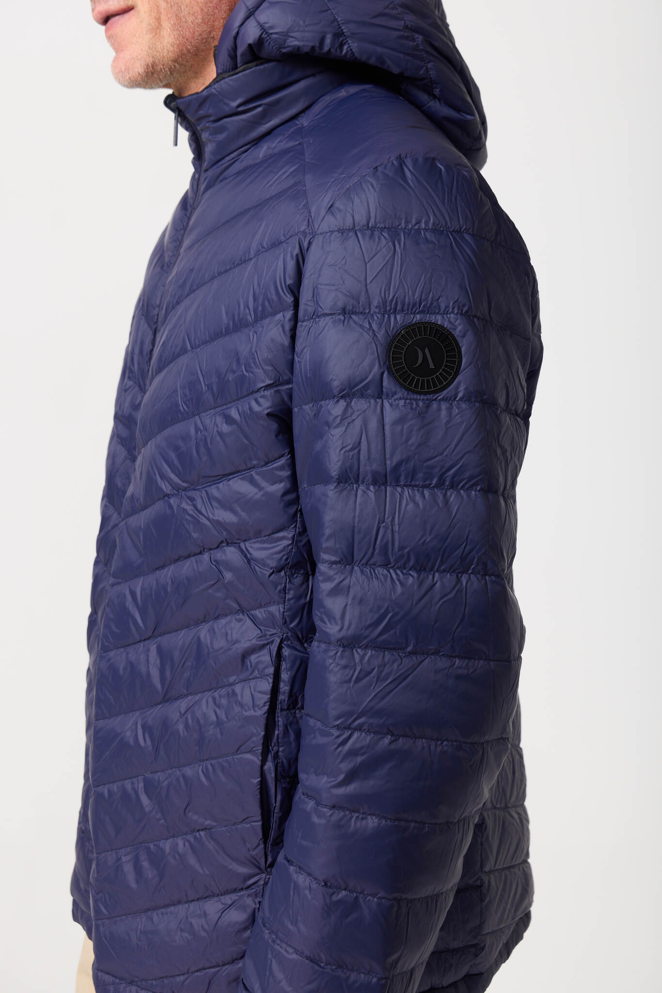 Men’s Navy Classic Jacket™ in classic navy blue, lightweight puffer jacket with hood for versatile style and casual wear in Australia