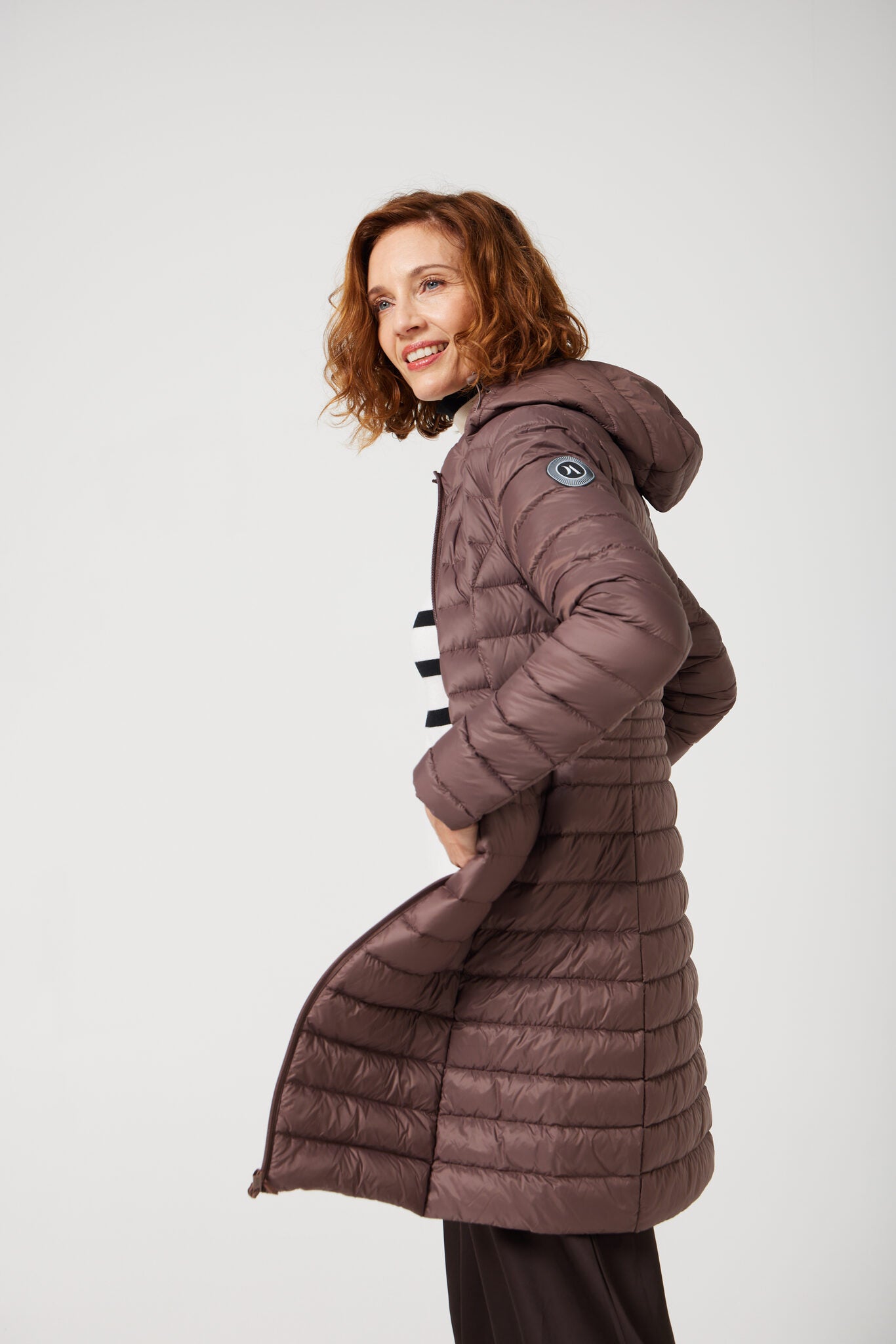 Women’s espresso brown insulated midi parka with hood, warm winter jacket perfect for layering in Australia’s cooler weather — Espresso Midi Parka™