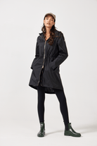 The Highland Midnight black hooded raincoat, modern lightweight waterproof raincoat perfect for Australia’s weather and rain