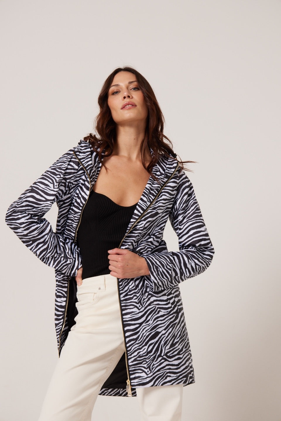 Black and white zebra raincoat