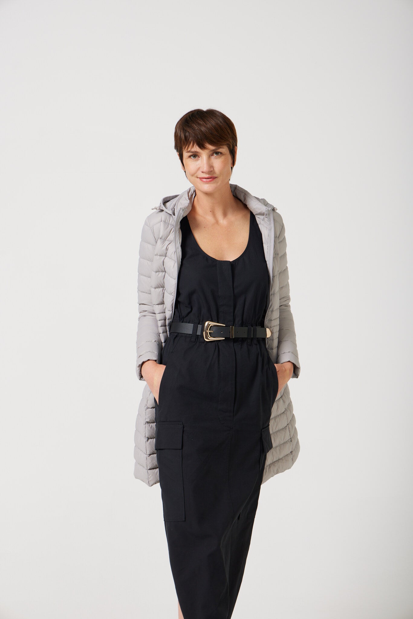 Women’s latte beige insulated midi parka with hood, warm winter parka perfect for layering in Australia’s cooler weather — Latte Midi Parka™