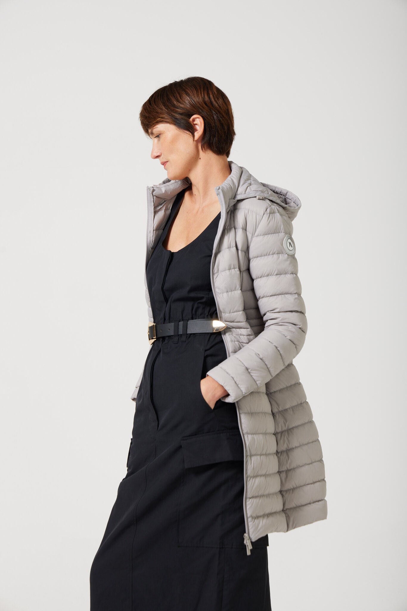 Women’s latte beige insulated midi parka with hood, warm winter parka perfect for layering in Australia’s cooler weather — Latte Midi Parka™