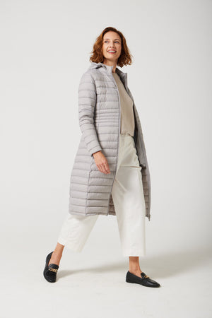 Women’s latte beige insulated ultra parka with hood, long warm winter jacket perfect for layering in Australia’s cooler weather — Latte Ultra Parka™