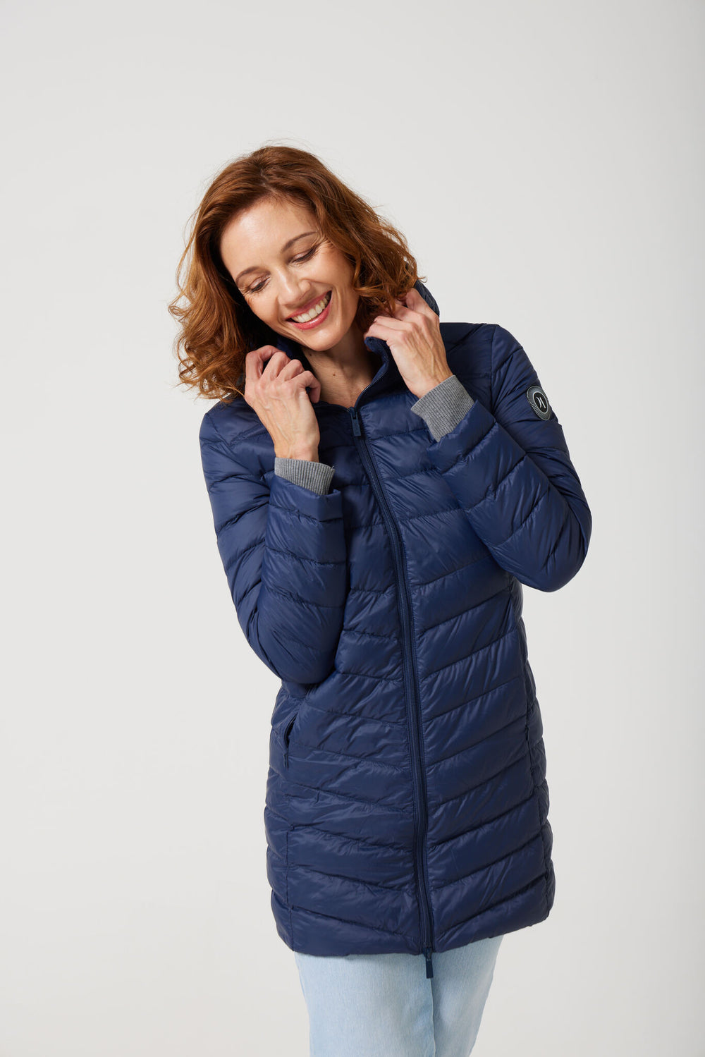 Women’s navy blue insulated hooded parka, warm winter parka perfect for layering in Australia’s cooler weather — Navy Classic Parka™