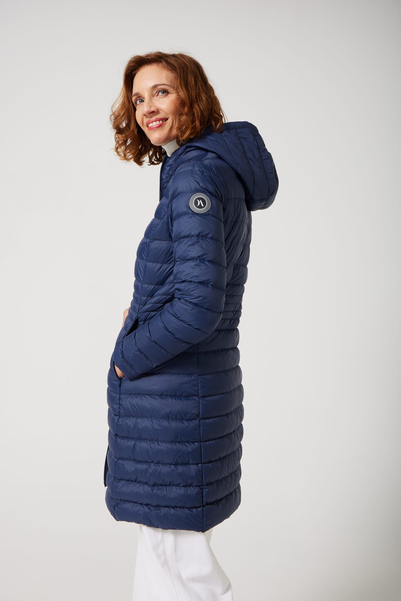 Women’s navy blue insulated midi parka with hood, warm winter parka perfect for layering in Australia’s cooler weather — Navy Midi Parka™