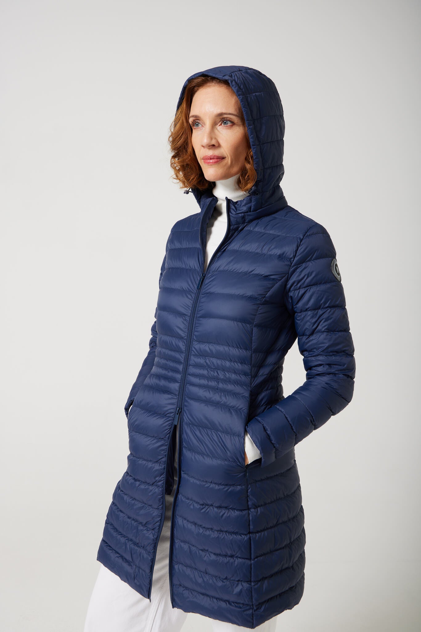 Women’s navy blue insulated midi parka with hood, warm winter parka perfect for layering in Australia’s cooler weather — Navy Midi Parka™