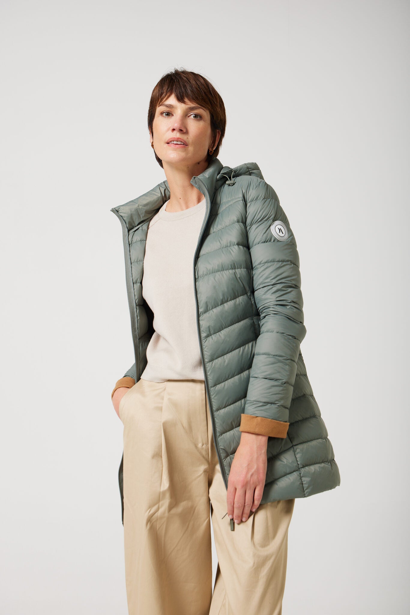 Women’s sage green insulated hooded parka, warm winter parka perfect for layering in Australia’s cooler weather — Sage Classic Parka™