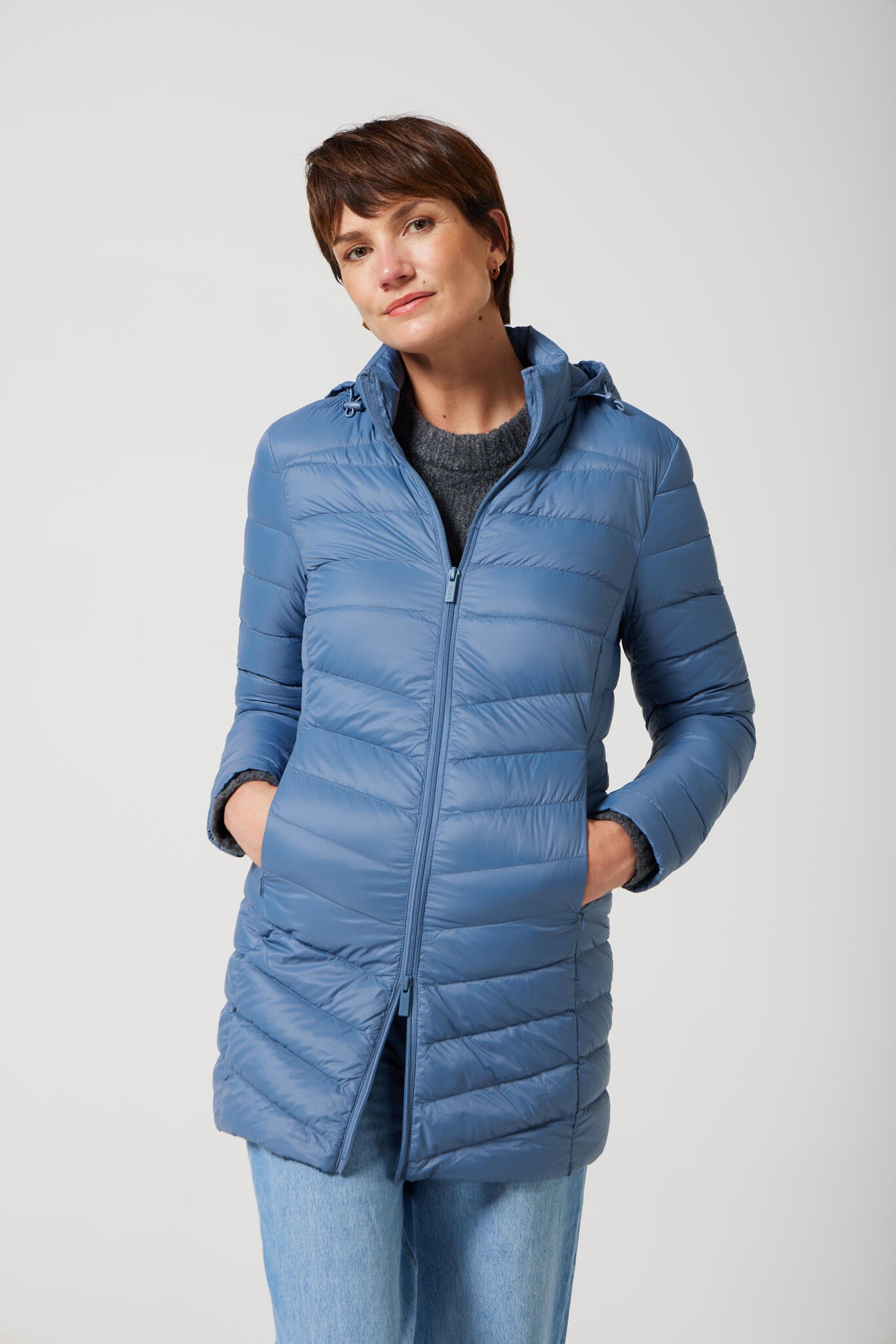 Women’s sky blue insulated hooded parka, warm winter jacket perfect for layering in Australia’s cooler weather — Vista Classic Parka™