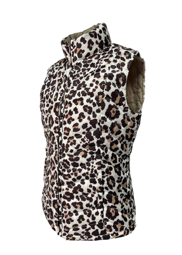 leopard print duck down sleeveless puffer vest