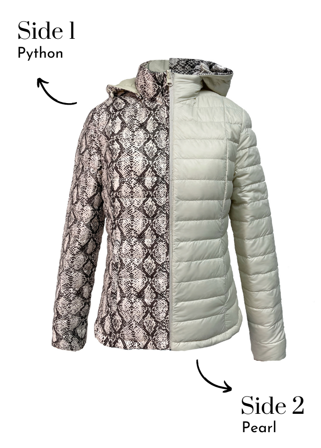 reversible snake skin and white duck down puffer jacket