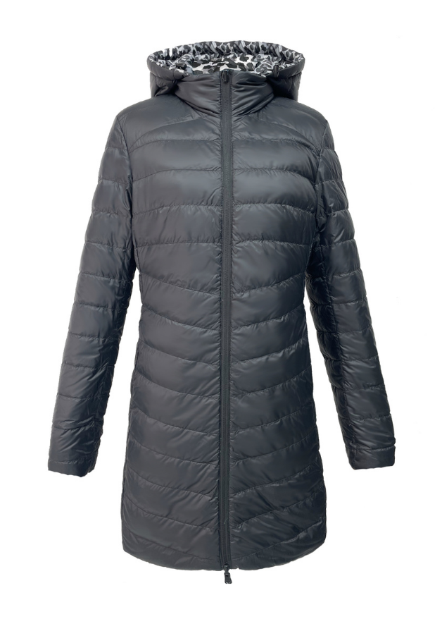 Black leopard print duck down puffer coat