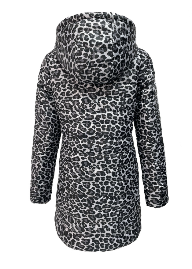 Greyscale leopard print duck down puffer coat