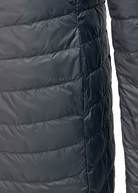 close up of the pocket of a black duck down puffer coat