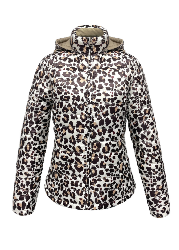 Leopard print duck down puffer jacket