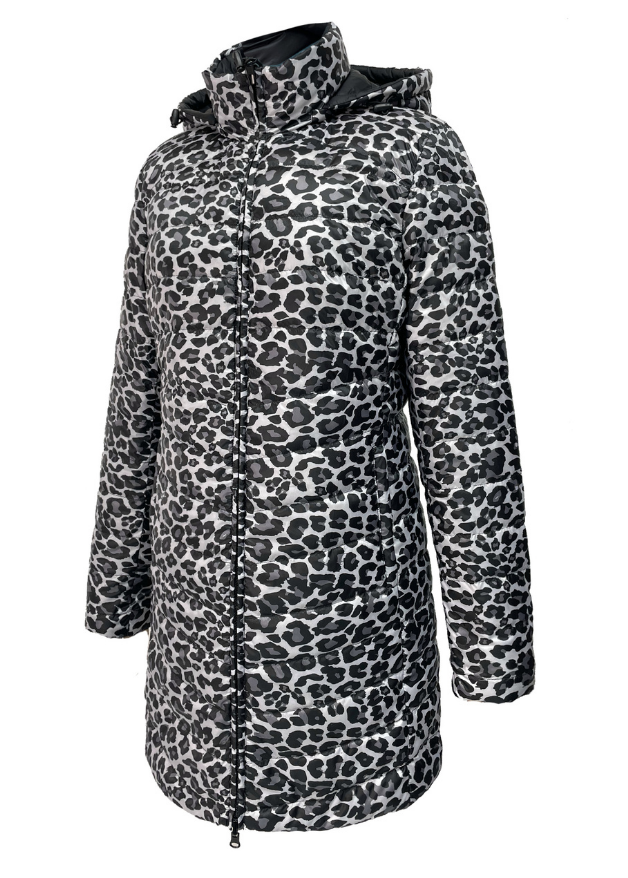 Greyscale leopard print duck down puffer coat
