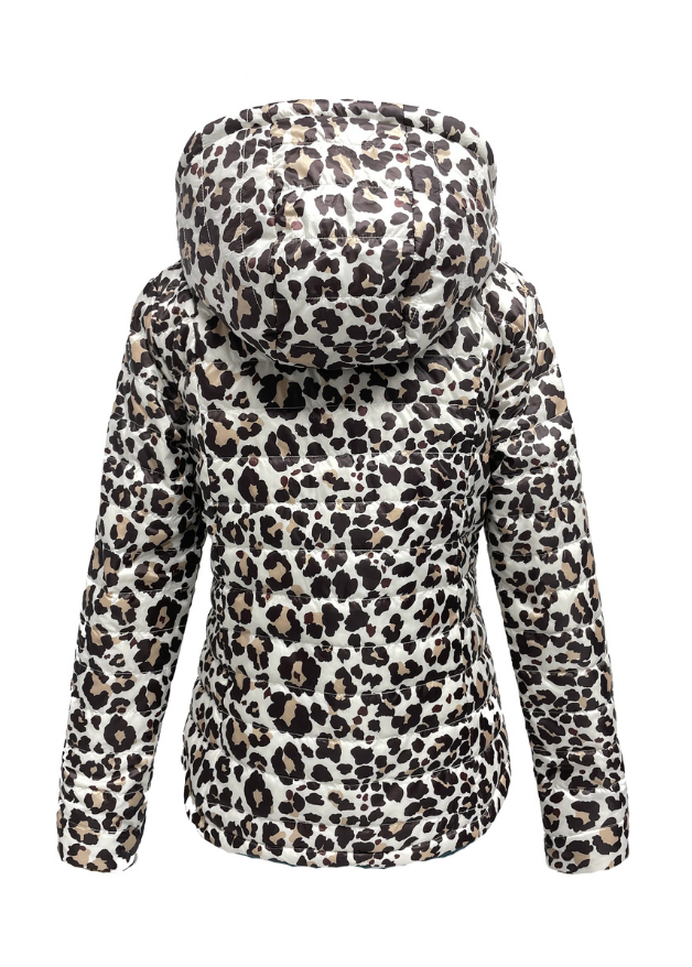 Leopard print duck down puffer jacket