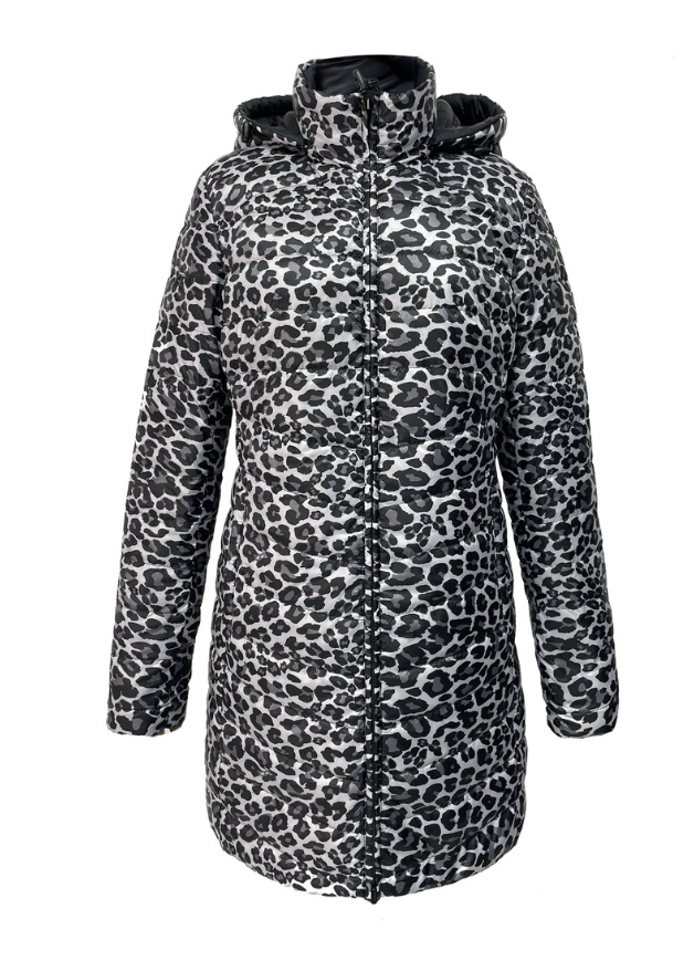 Greyscale leopard print duck down puffer jacket