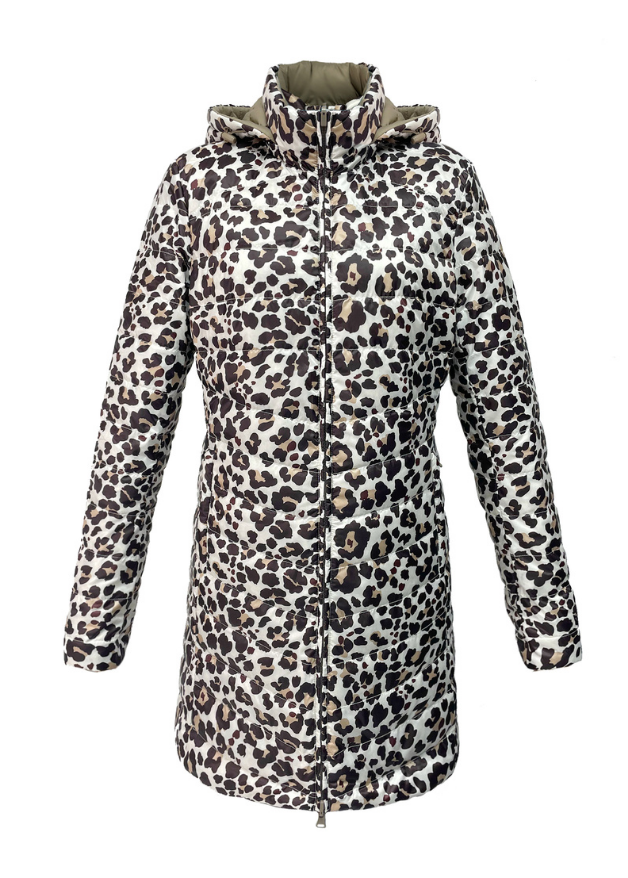 Leopard print duck down puffer coat